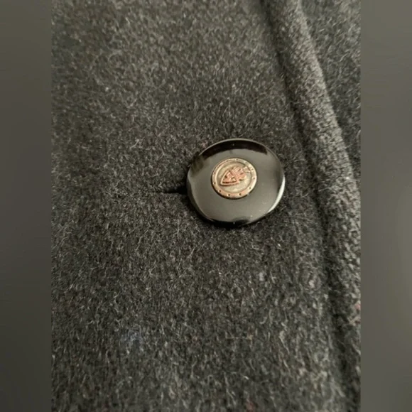 VINTAGE - Black Wool Coat with Shearling Collar | Minimalist Oversized Jacket - Picture 6 of 13